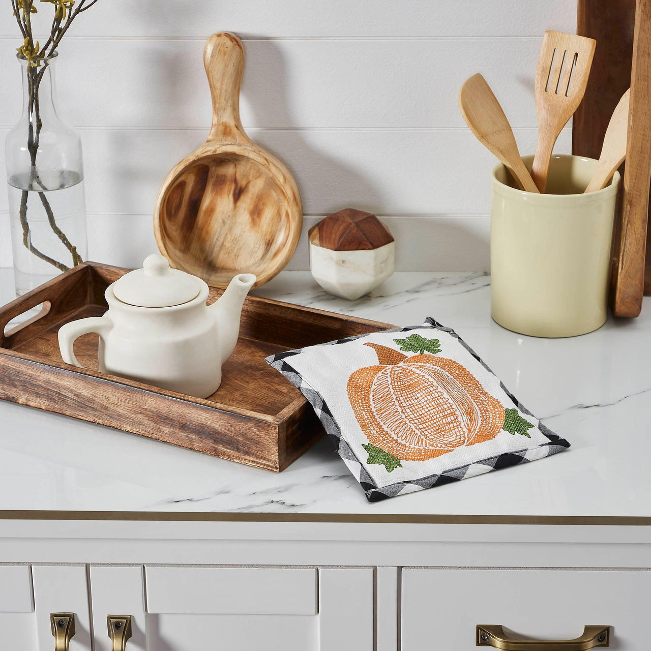 Annie Black Check Pumpkin Trivet 8x8 - The Fox Decor