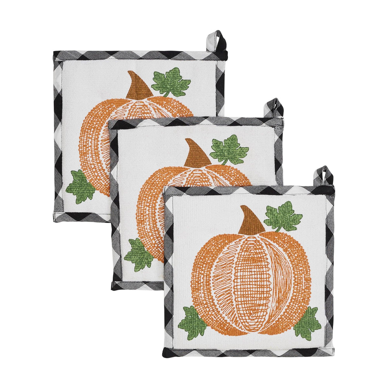 Annie Black Check Pumpkin Trivet 8x8 Set of 3 - The Fox Decor