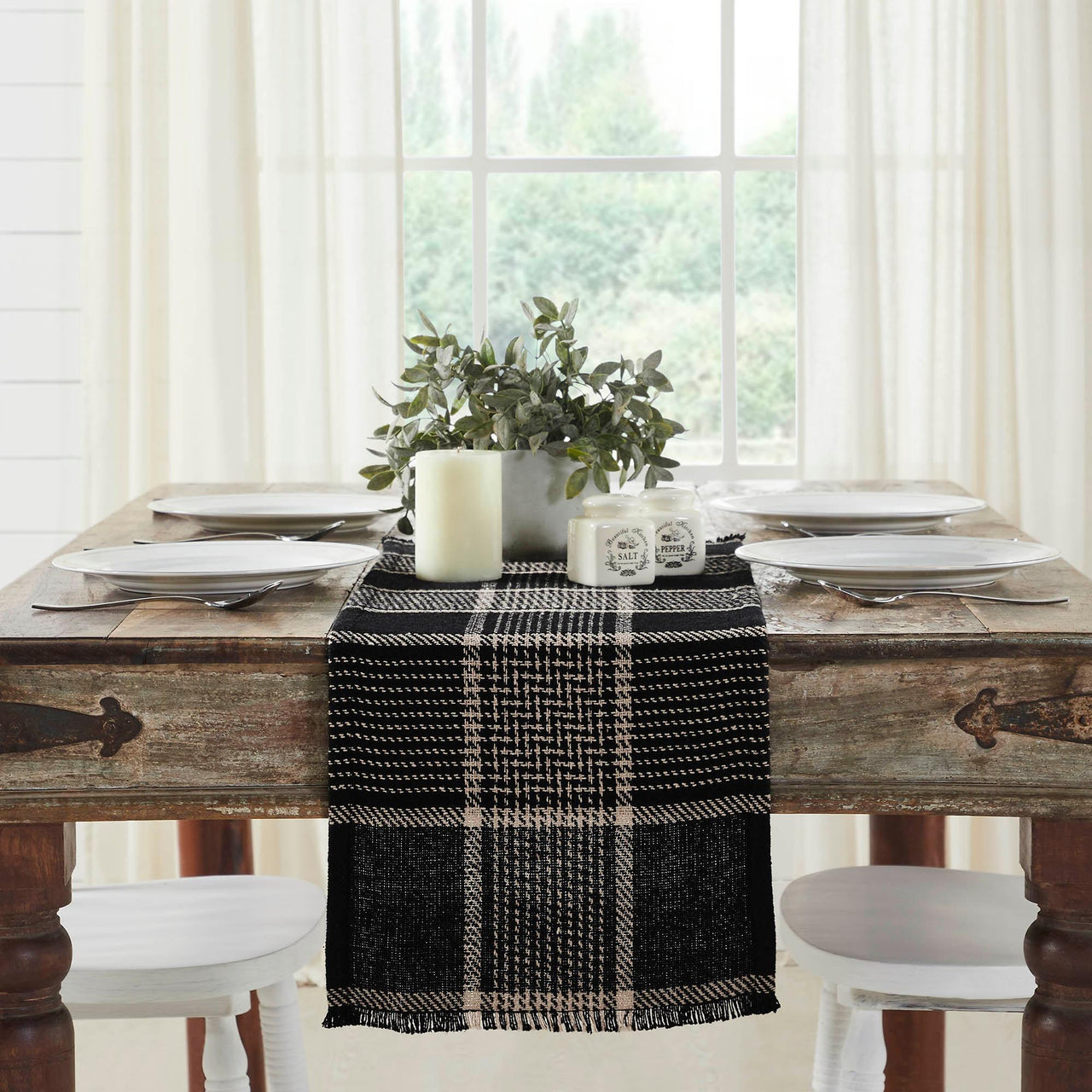 Eston Black Tan Plaid Runner 12x36 - The Fox Decor