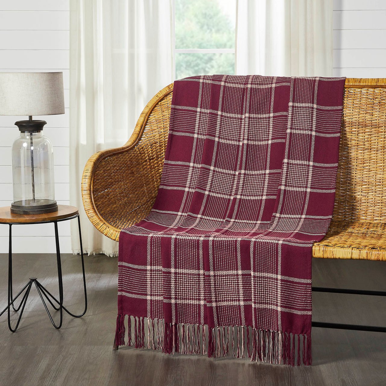 Eston Burgundy Tan Plaid Throw 50"x60" VHC Brands - The Fox Decor