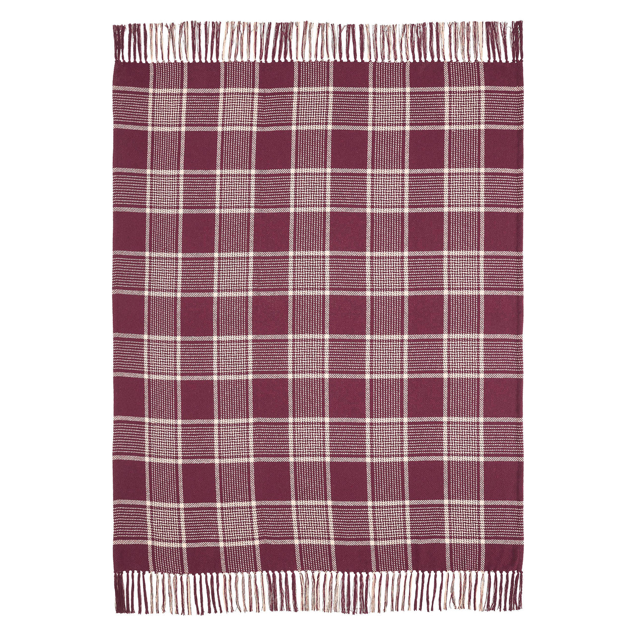 Eston Burgundy Tan Plaid Throw 50"x60" VHC Brands - The Fox Decor