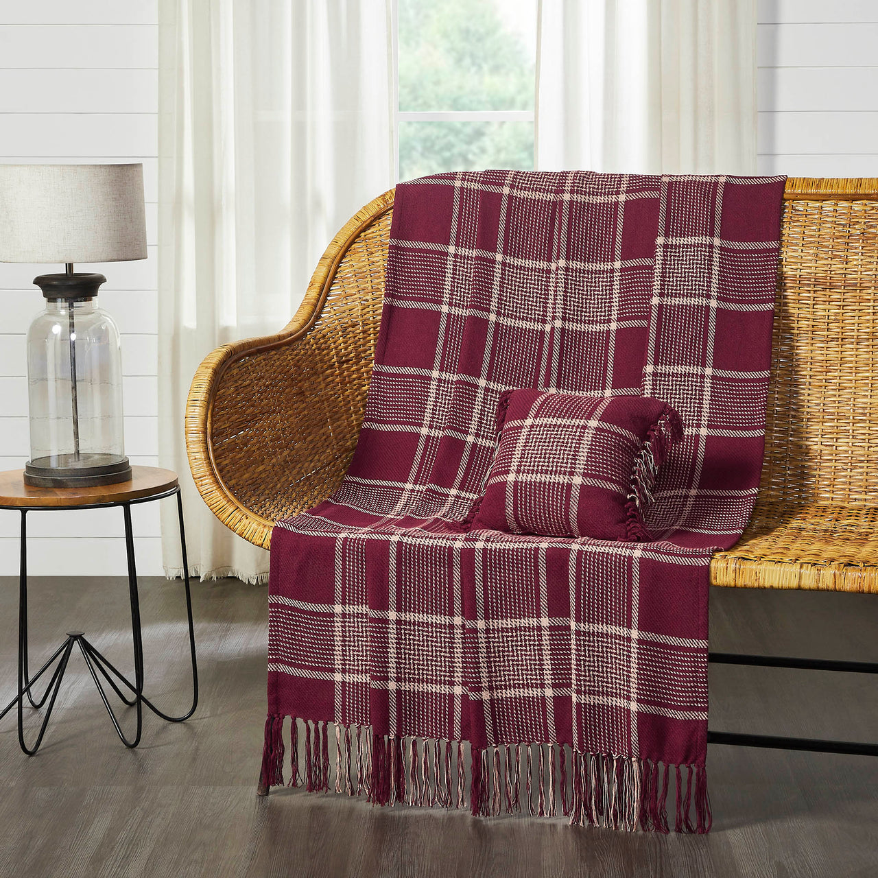 Eston Burgundy Tan Plaid Throw 50"x60" VHC Brands - The Fox Decor