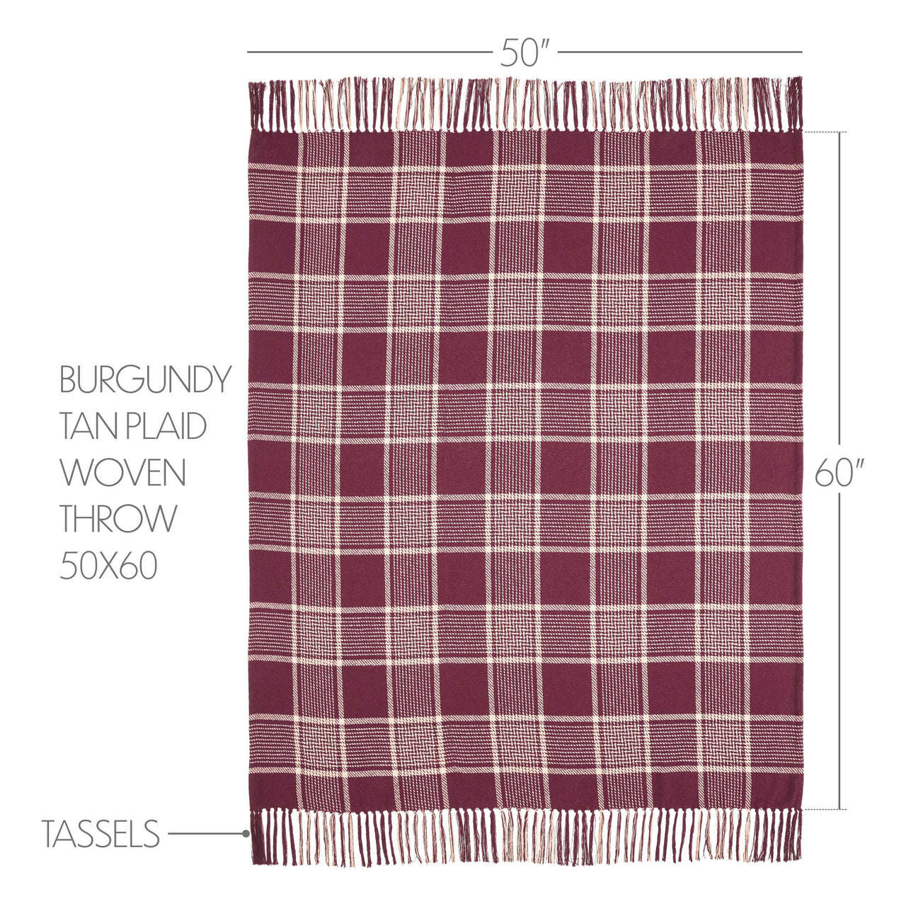 Eston Burgundy Tan Plaid Throw 50"x60" VHC Brands - The Fox Decor