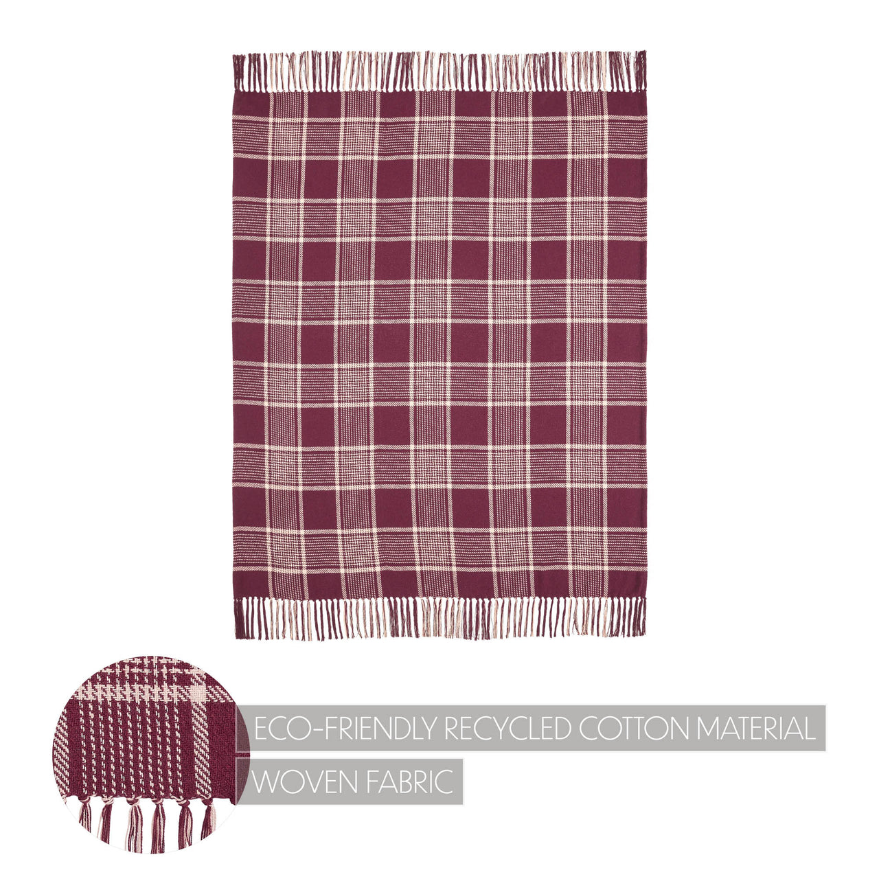 Eston Burgundy Tan Plaid Throw 50"x60" VHC Brands - The Fox Decor