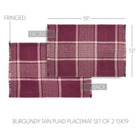 Eston Burgundy Tan Plaid Placemat Set of 2 13x19 - The Fox Decor