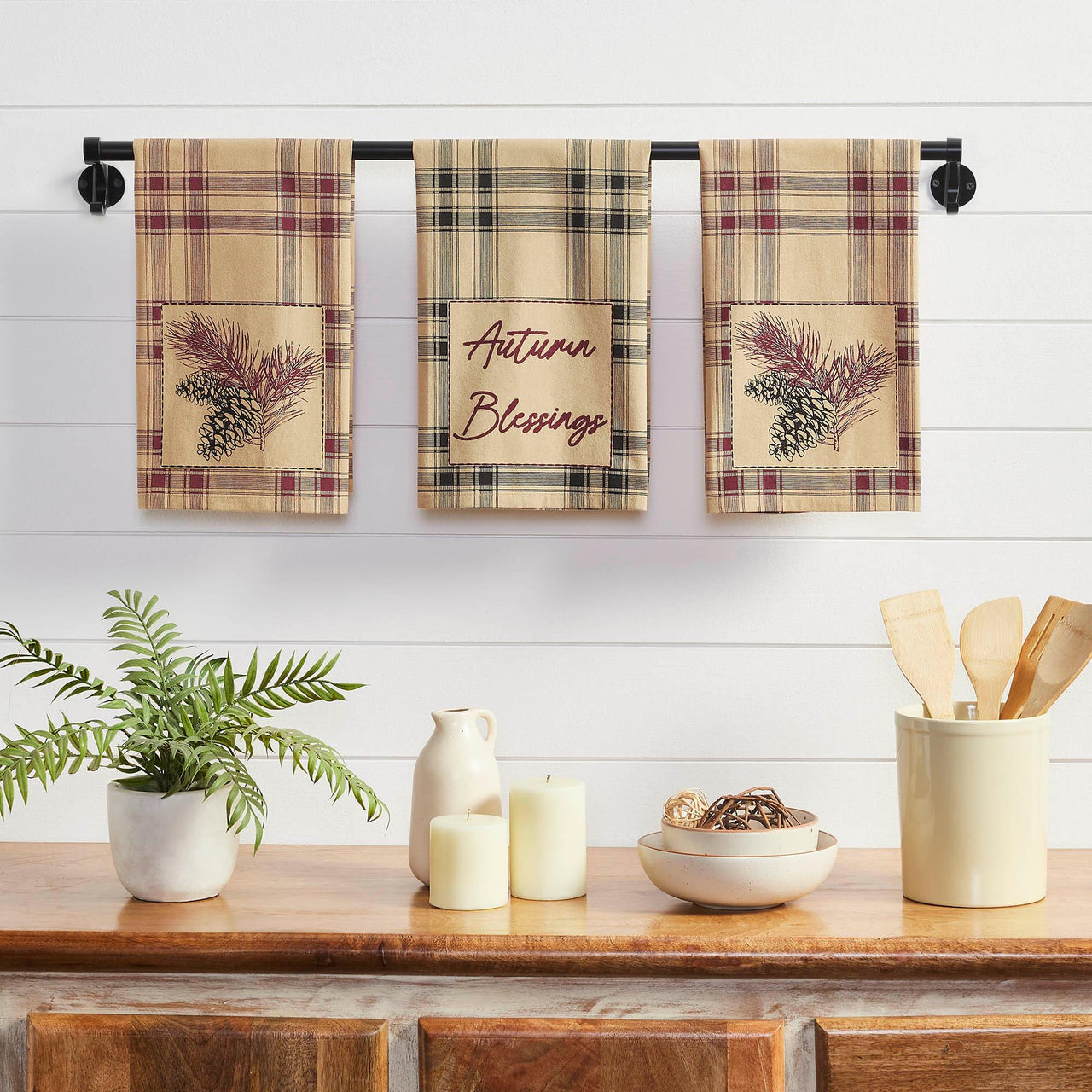 Connell Pinecone Plaid Tea Towel Set of 3 19x28 - The Fox Decor