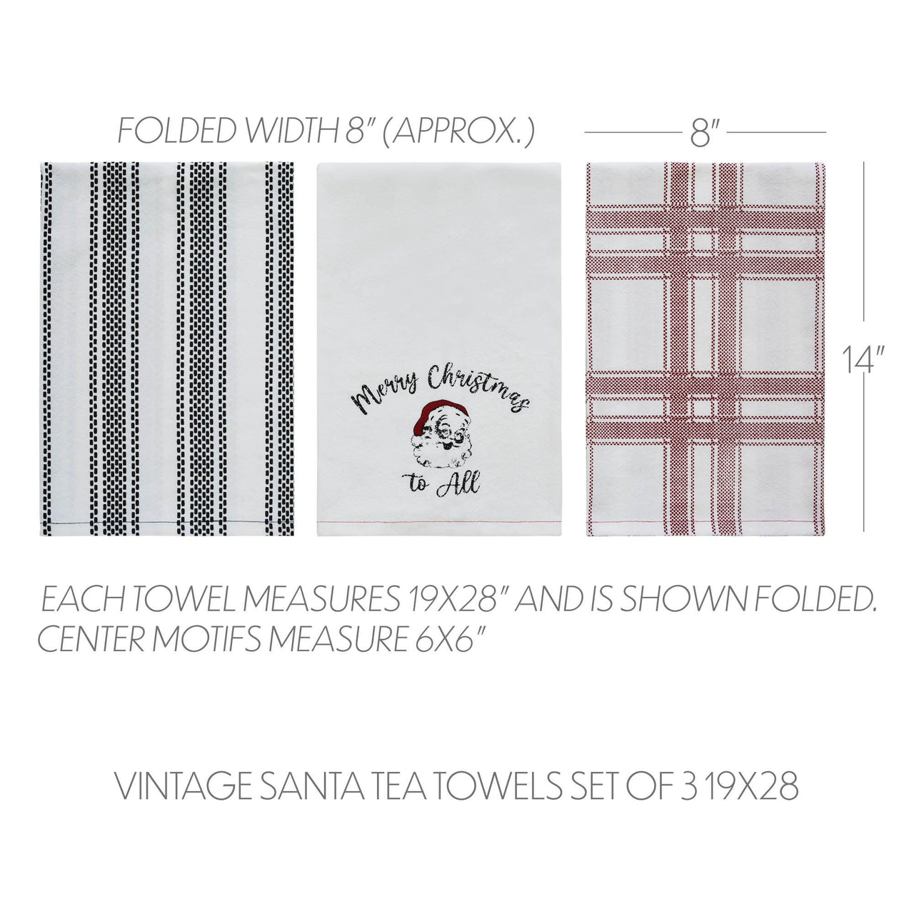 Annie Check Vintage Santa Tea Towel Set of 3 19x28 - The Fox Decor