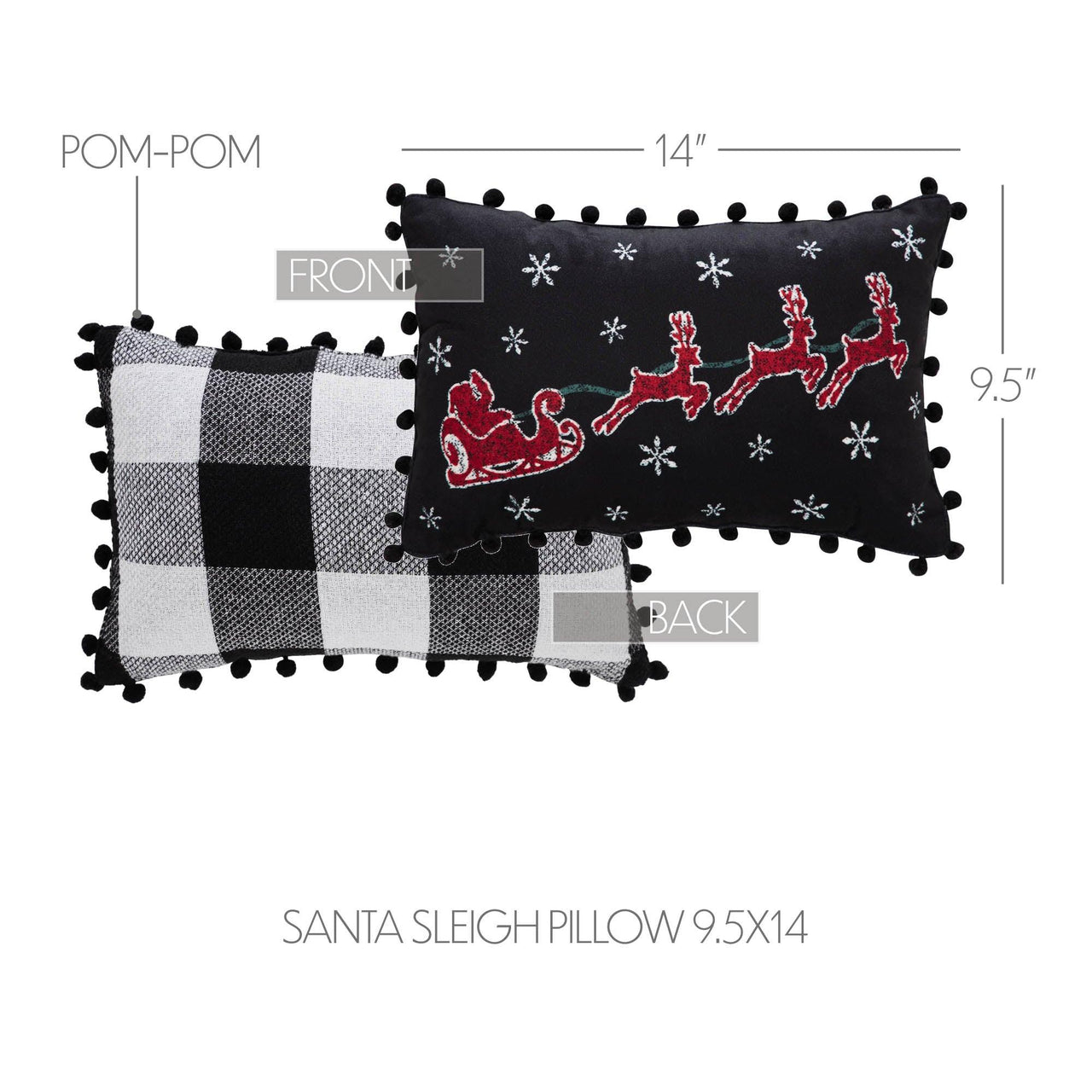 Annie Black Check Santa Sleigh Pillow 9.5x14 - The Fox Decor