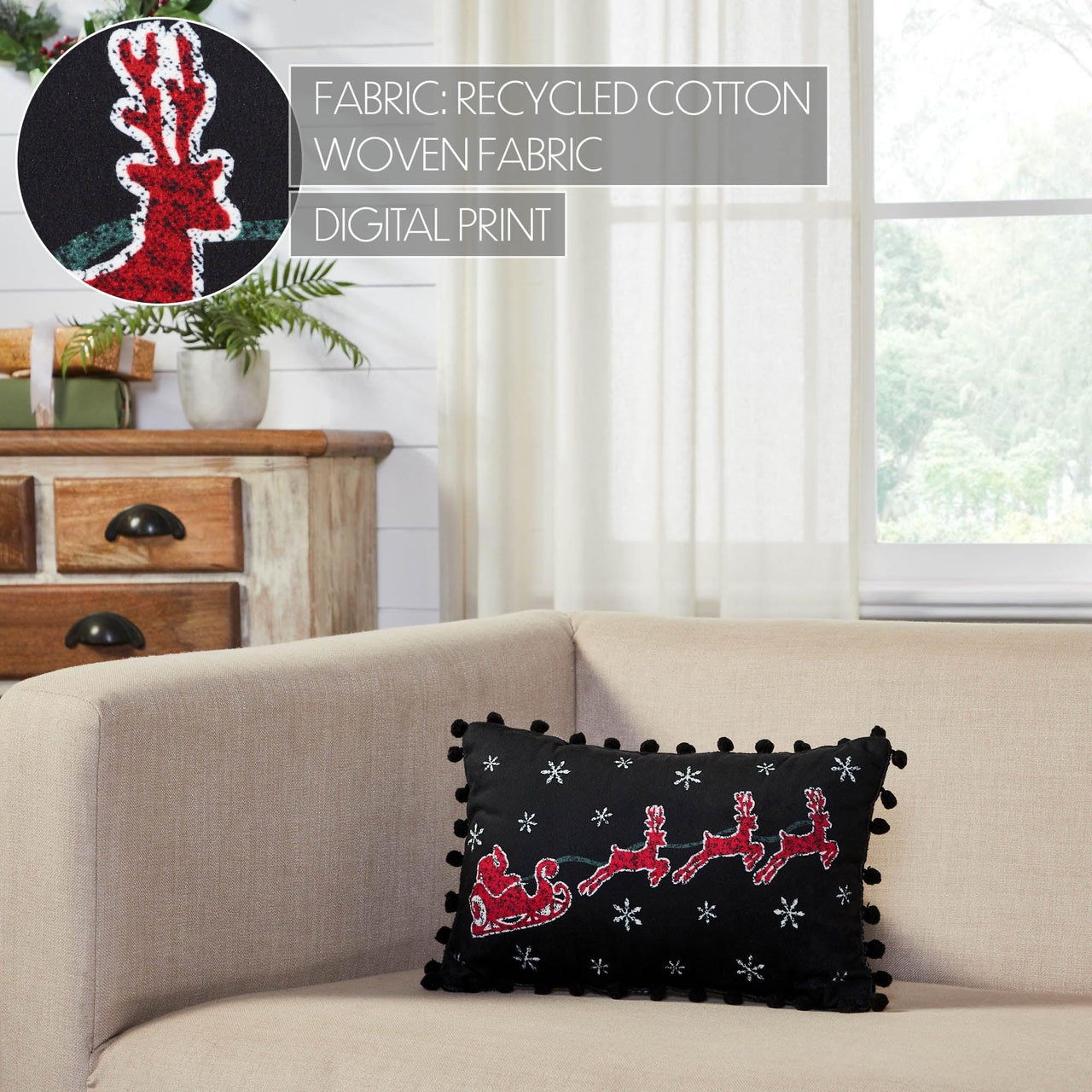 Annie Black Check Santa Sleigh Pillow 9.5x14 - The Fox Decor