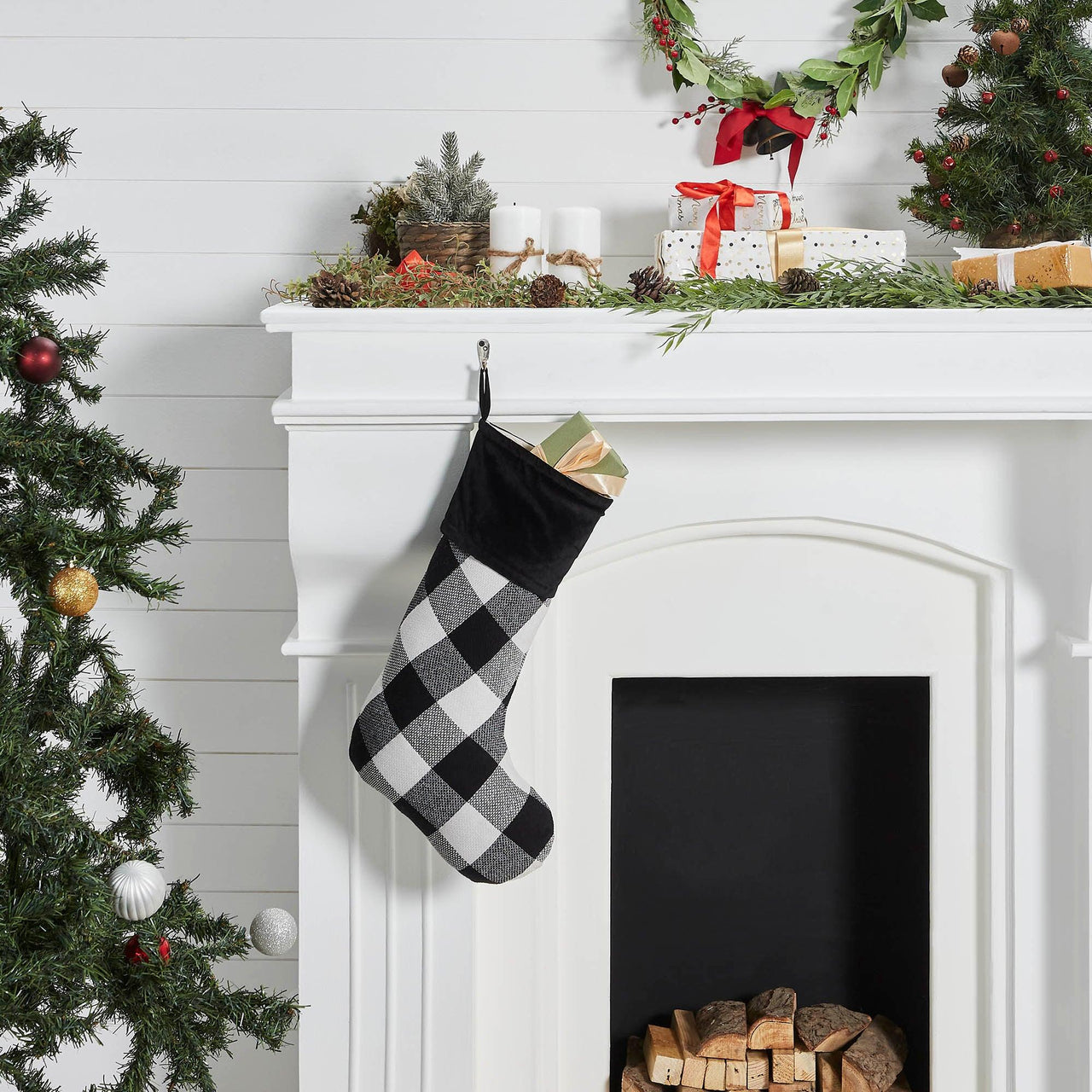 Annie Black Check Stocking 12x20 - The Fox Decor