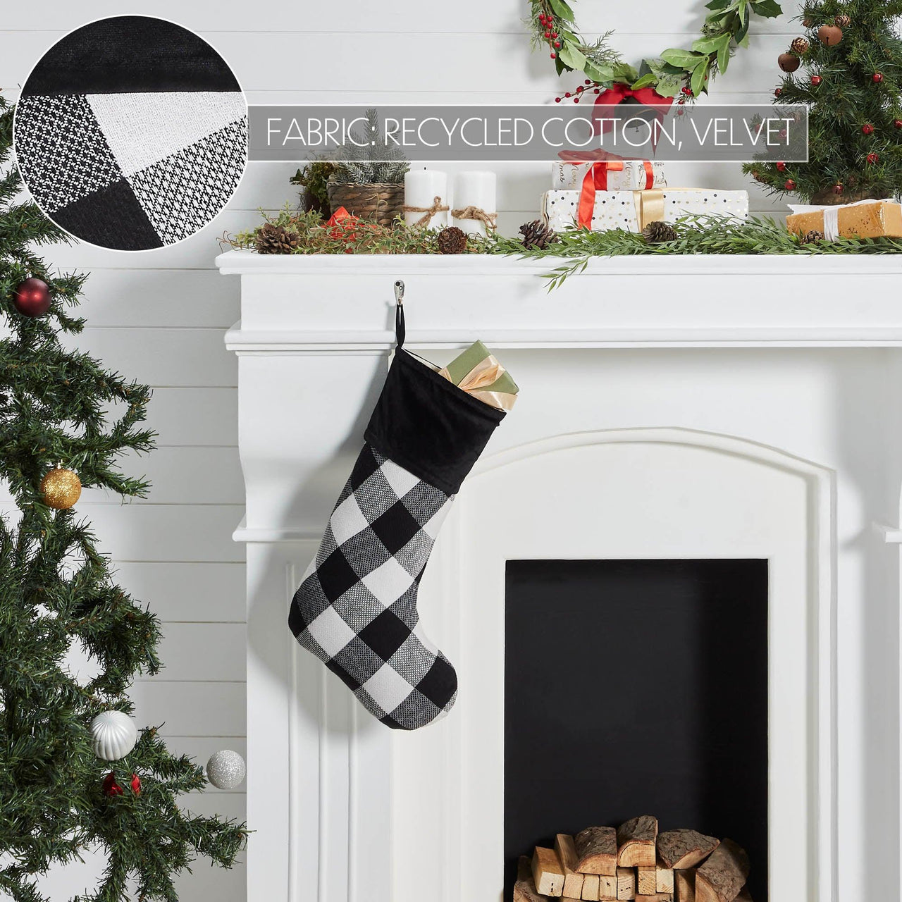 Annie Black Check Stocking 12x20 - The Fox Decor