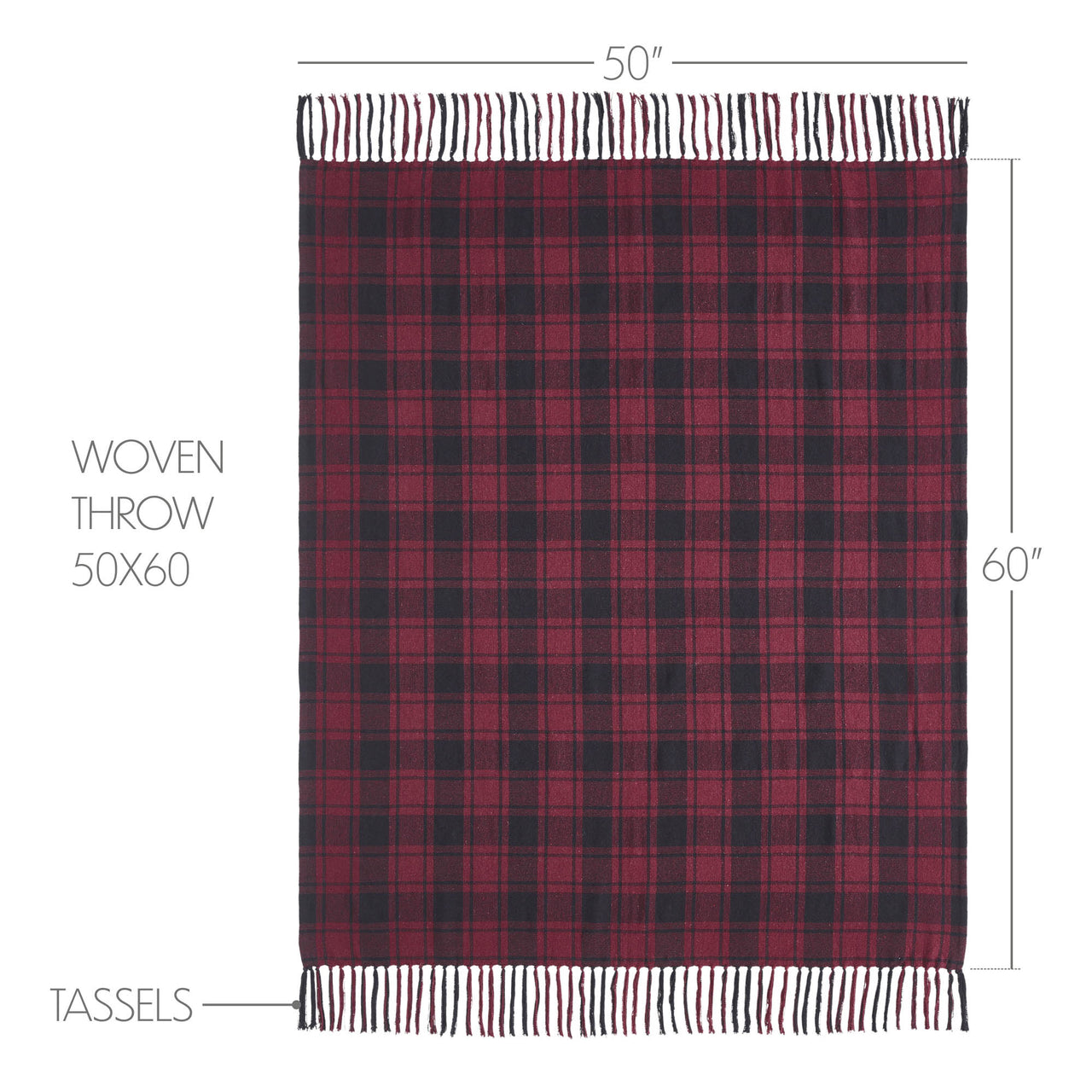 Cumberland Red Black Plaid Woven Throw 50"x60" VHC Brands