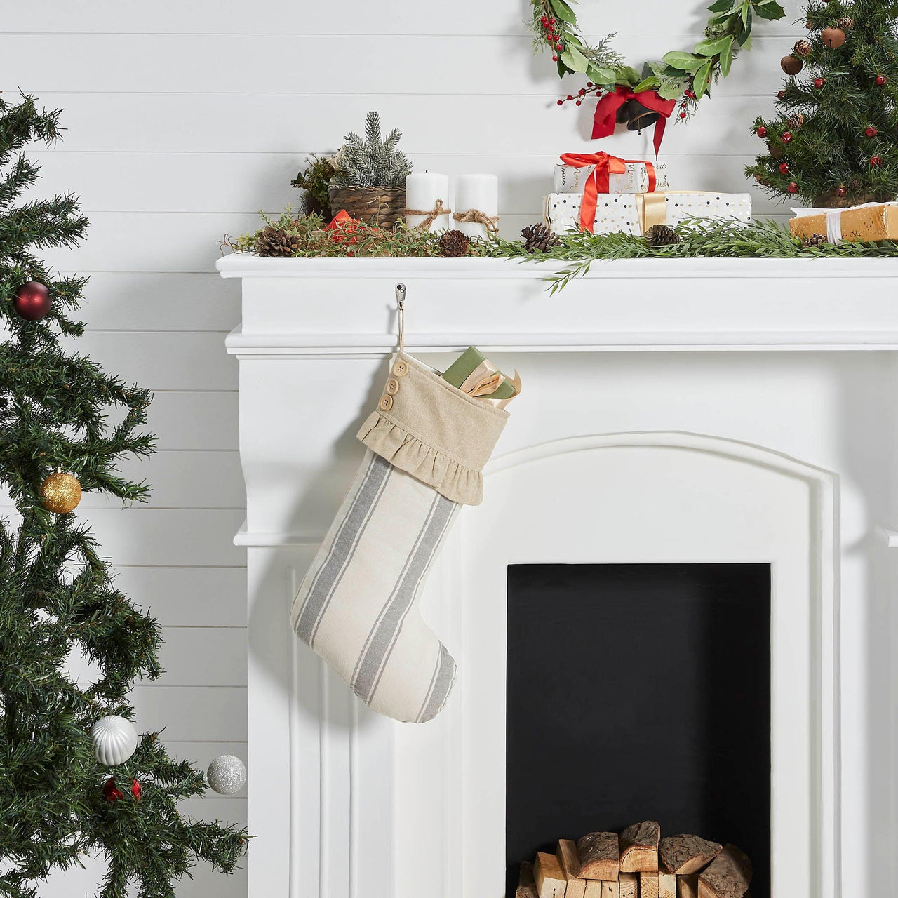 Grace Grain Sack Stripe Ruffled Stocking 12x20 - The Fox Decor