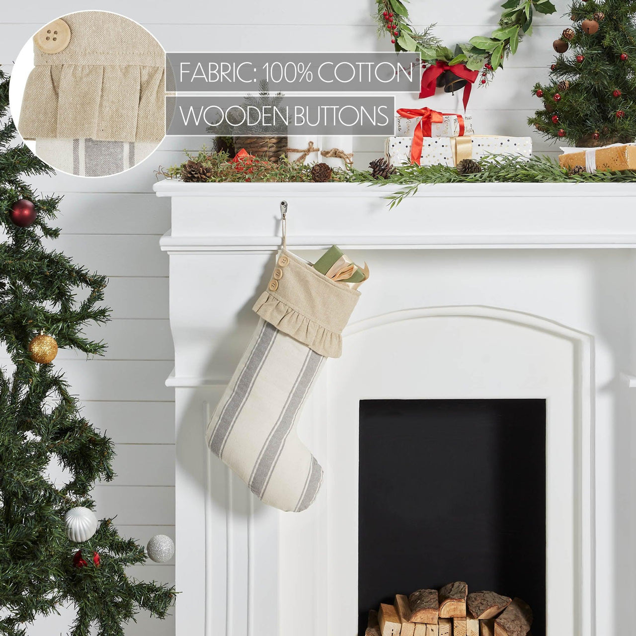 Grace Grain Sack Stripe Ruffled Stocking 12x20 - The Fox Decor