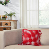 Thumbnail for Gallen Red White Pillow Fringed 12x12 - The Fox Decor