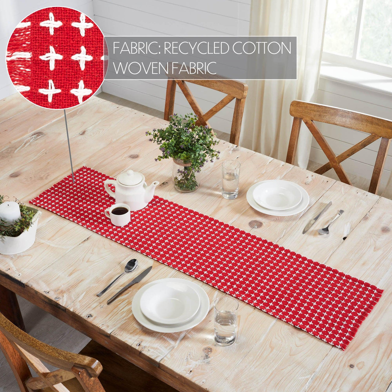 Gallen Red White Runner Fringed 12x48 - The Fox Decor