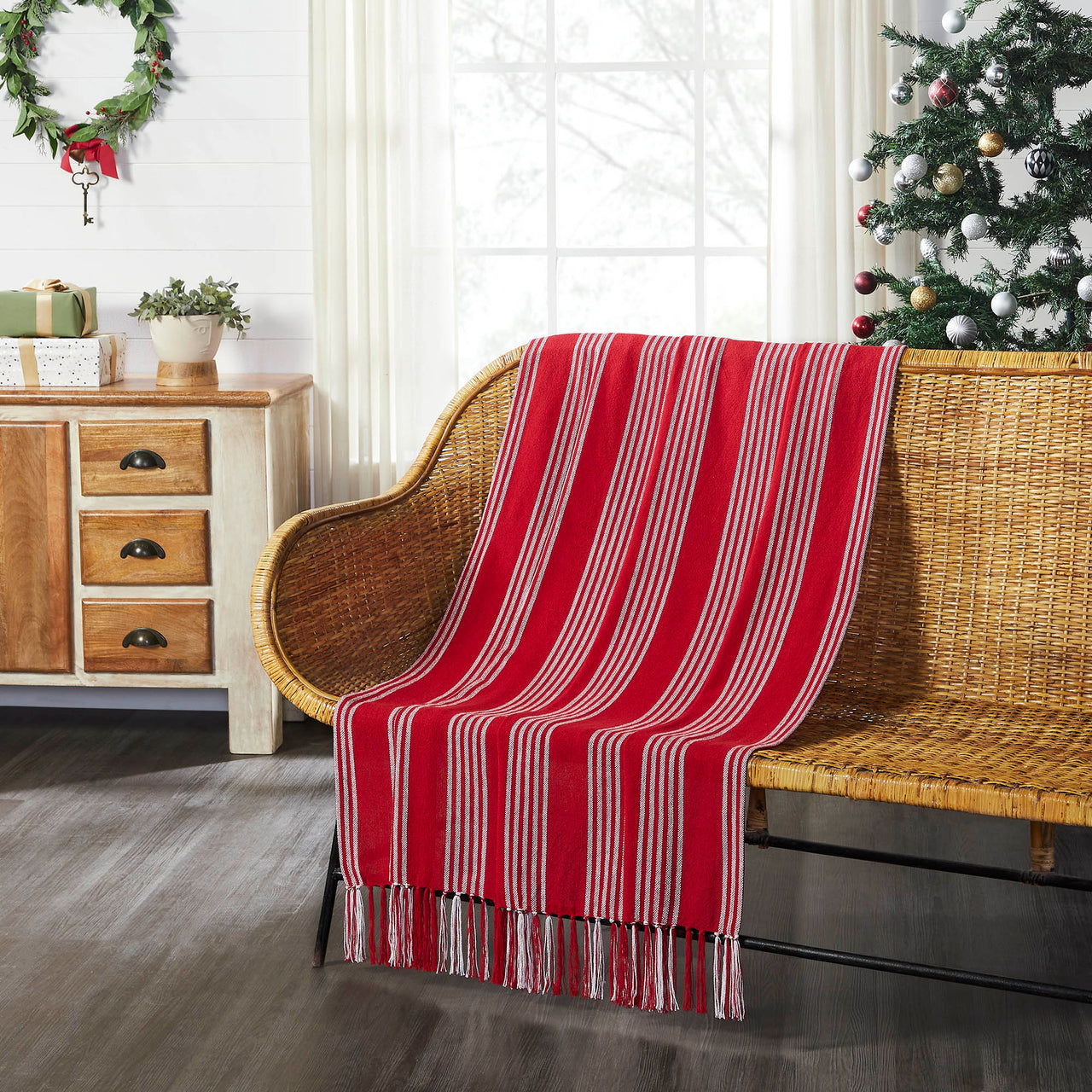 Arendal Red Stripe Woven Throw 50"x60" VHC Brands