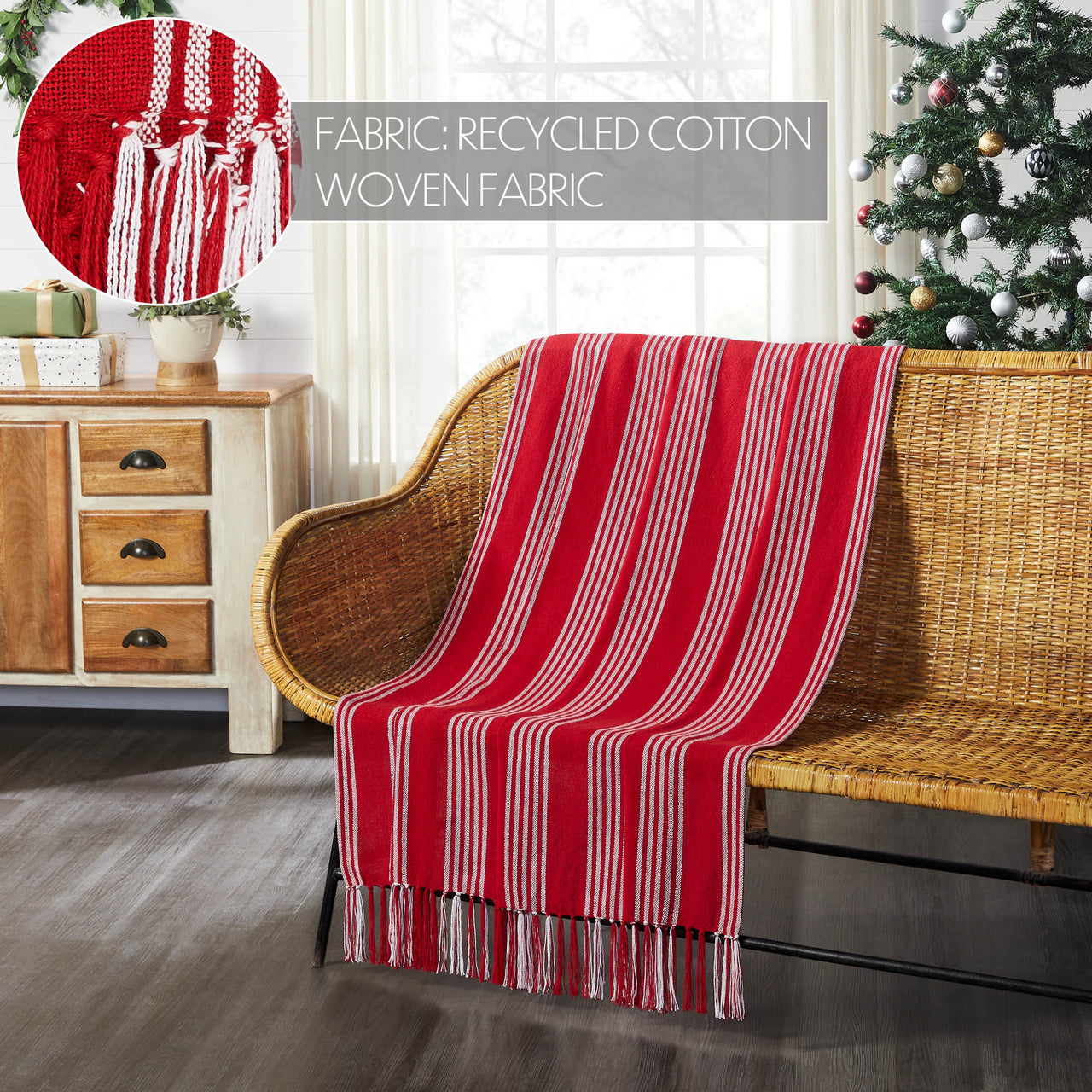 Arendal Red Stripe Woven Throw 50"x60" VHC Brands