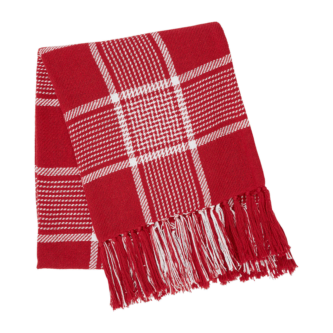 Eston Red White Plaid Woven Throw 50"x60" VHC Brands