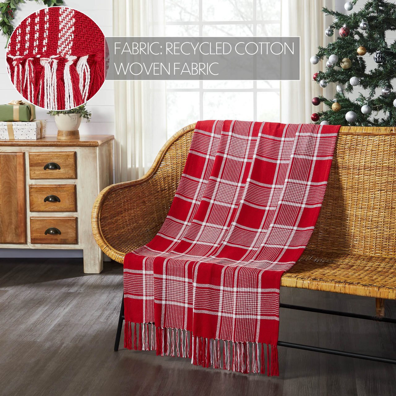 Eston Red White Plaid Woven Throw 50"x60" VHC Brands