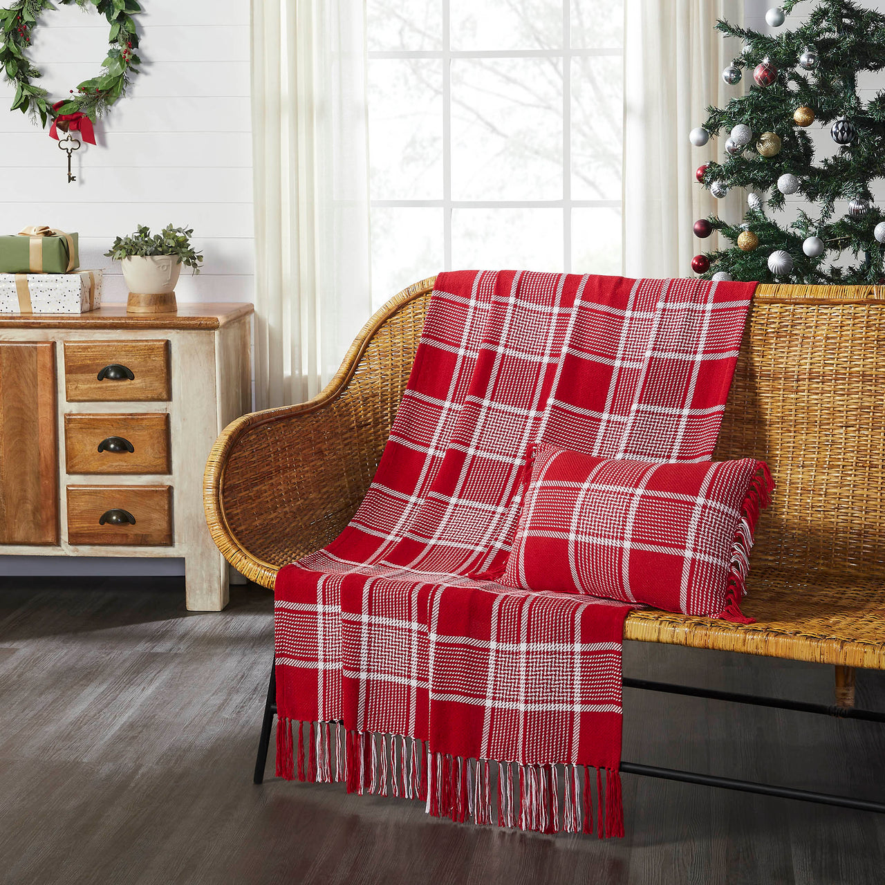 Eston Red White Plaid Woven Throw 50"x60" VHC Brands