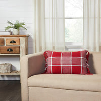 Thumbnail for Eston Red White Plaid Pillow Fringed 14x22 - The Fox Decor