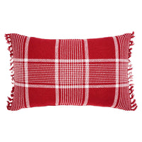 Thumbnail for Eston Red White Plaid Pillow Fringed 14x22 - The Fox Decor