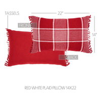 Thumbnail for Eston Red White Plaid Pillow Fringed 14x22 - The Fox Decor