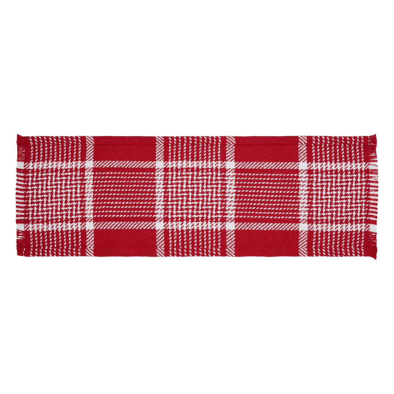 Eston Red White Plaid Runner Fringed 8x24 - The Fox Decor