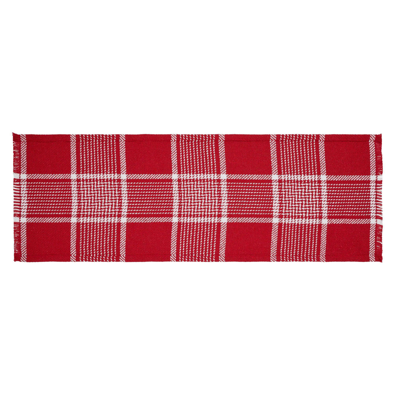 Eston Red White Plaid Runner Fringed 12x36 - The Fox Decor
