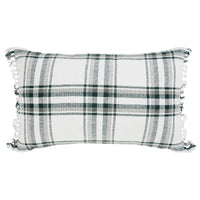 Harper Plaid Green White Pillow Fringed 14x22 - The Fox Decor