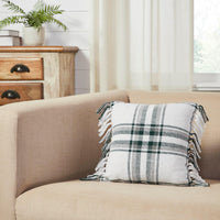 Harper Plaid Green White Pillow Fringed 12x12 - The Fox Decor