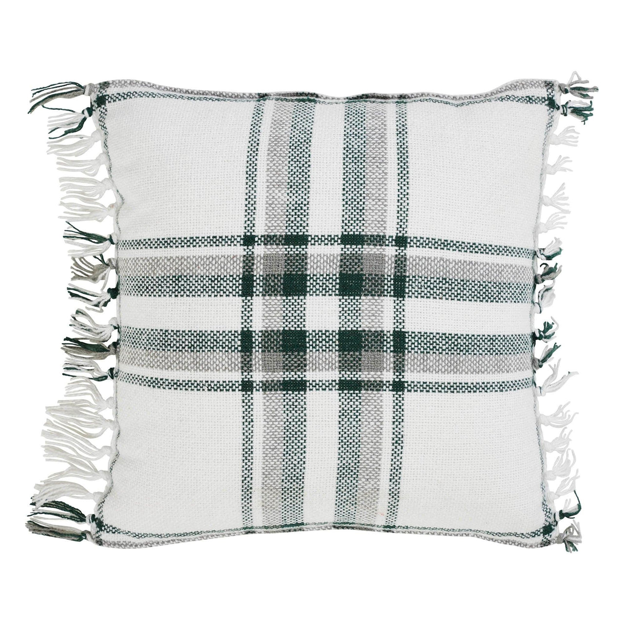 Harper Plaid Green White Pillow Fringed 12x12 - The Fox Decor