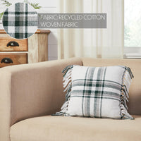 Harper Plaid Green White Pillow Fringed 12x12 - The Fox Decor