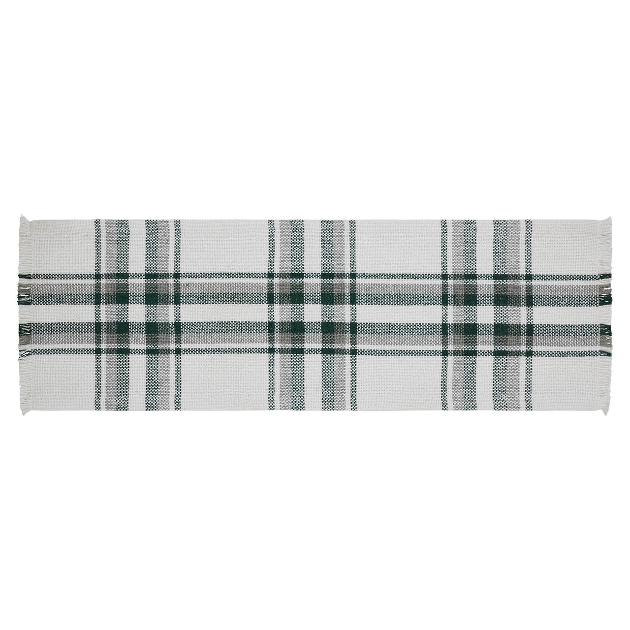 Harper Plaid Green White Runner Fringed 8x24 - The Fox Decor