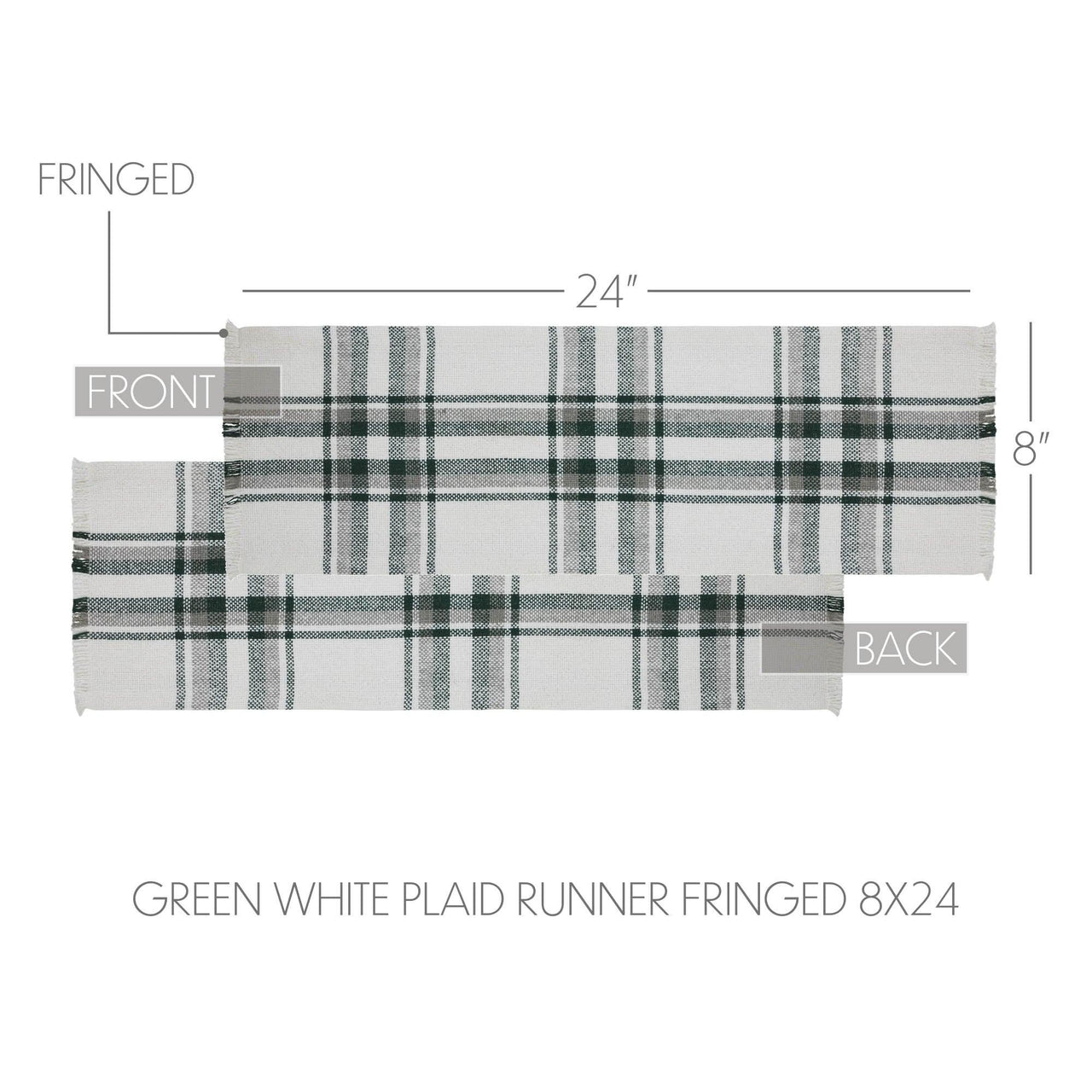 Harper Plaid Green White Runner Fringed 8x24 - The Fox Decor