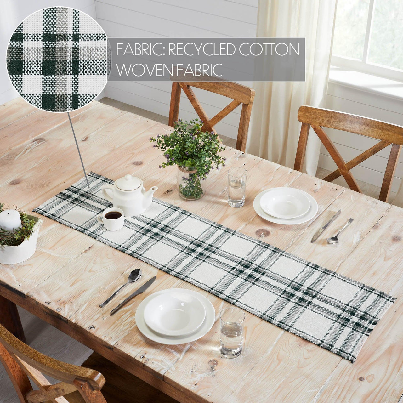 Harper Plaid Green White Runner Fringed 12x48 - The Fox Decor