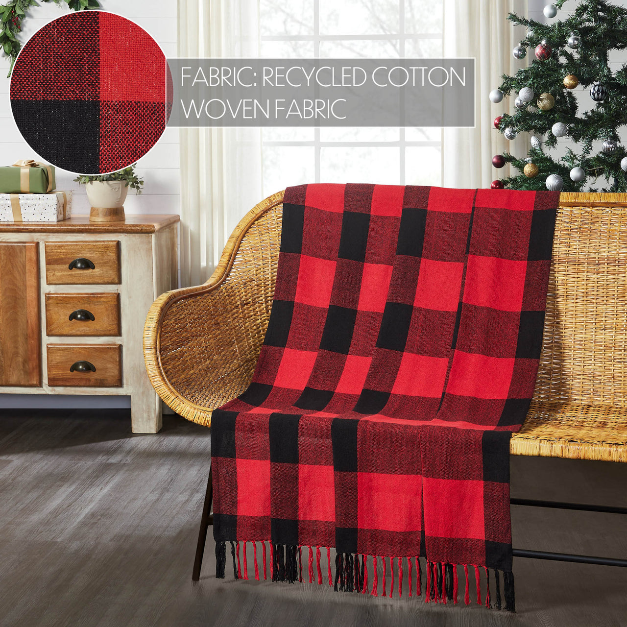 Harper Red Black Buffalo Check Woven Throw 50"x60" VHC Brands