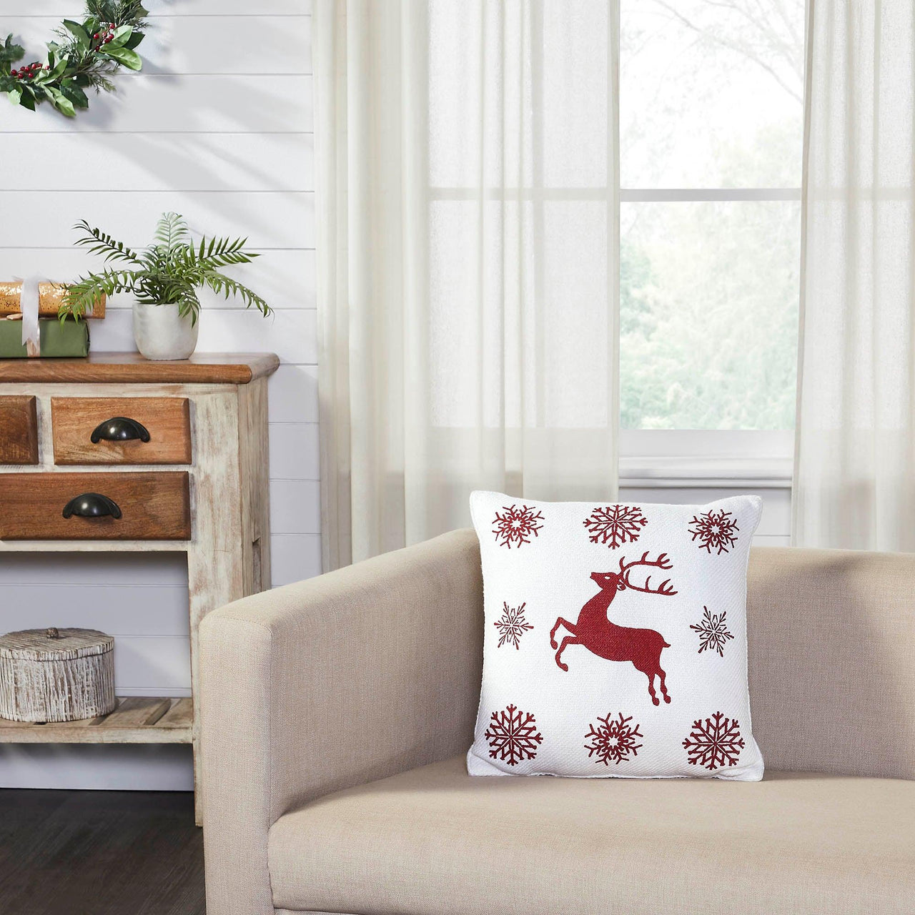 Scandia Snowflake Red White Pillow 16x16 - The Fox Decor