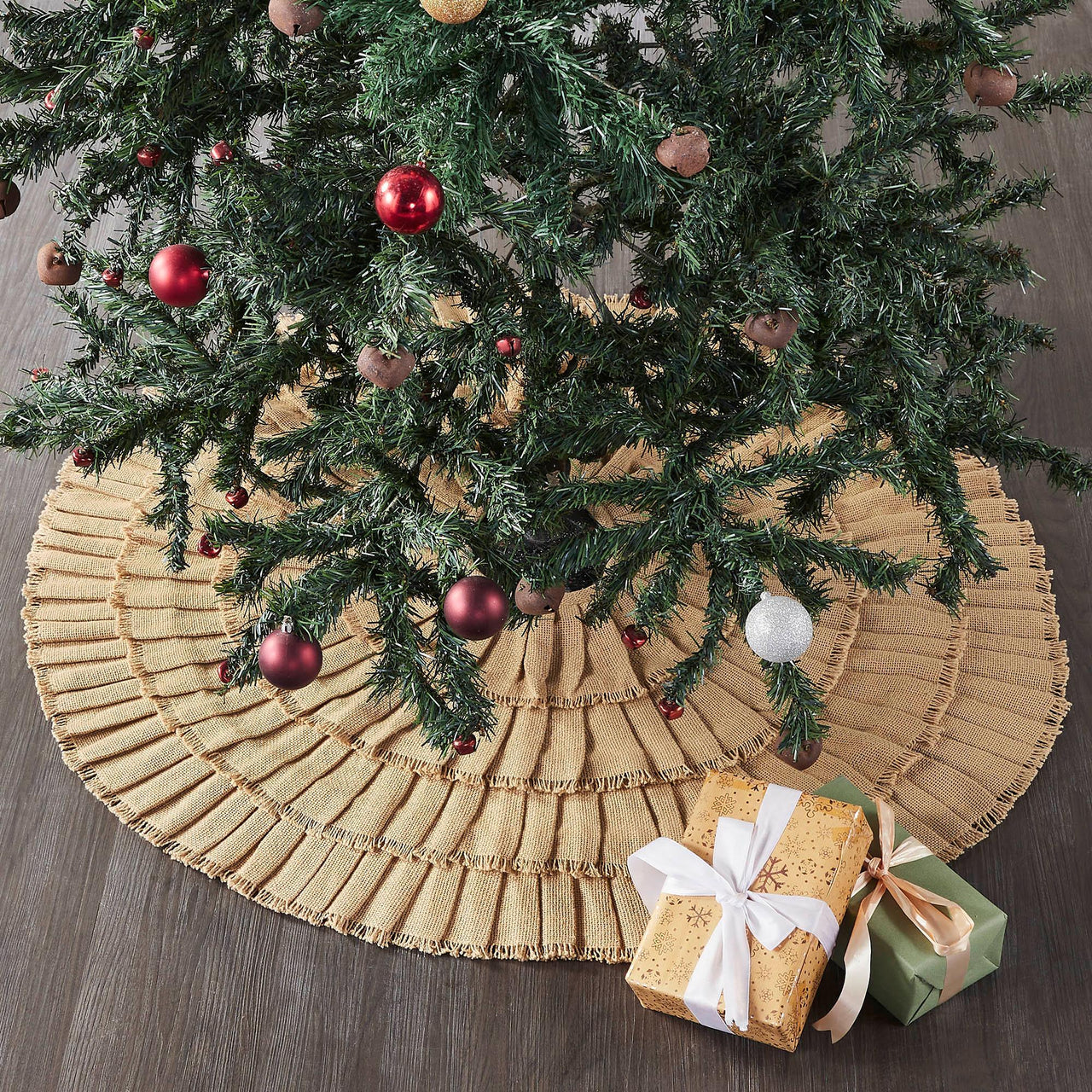 Yuletide Burlap Tan Ruffled Tree Skirt 36 - The Fox Decor