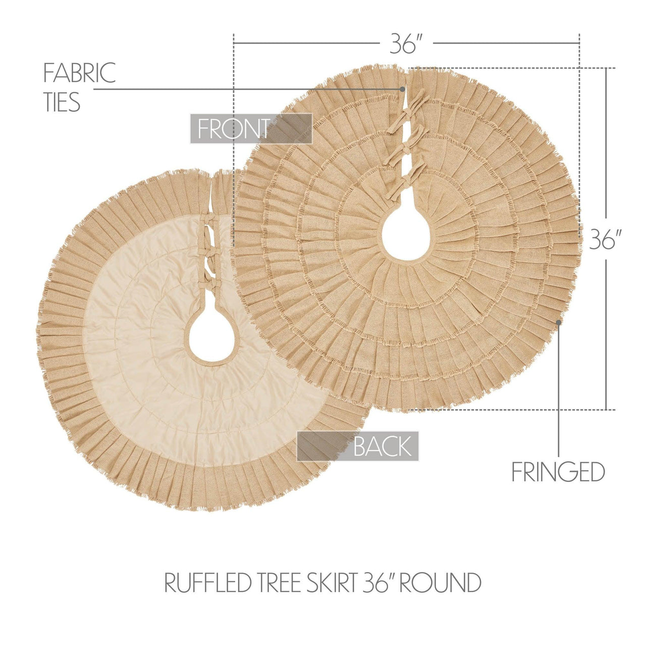 Yuletide Burlap Tan Ruffled Tree Skirt 36 - The Fox Decor