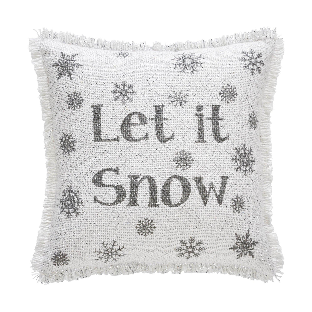 Yuletide Burlap Antique White Snowflake Let It Snow Pillow 12x12 - The Fox Decor