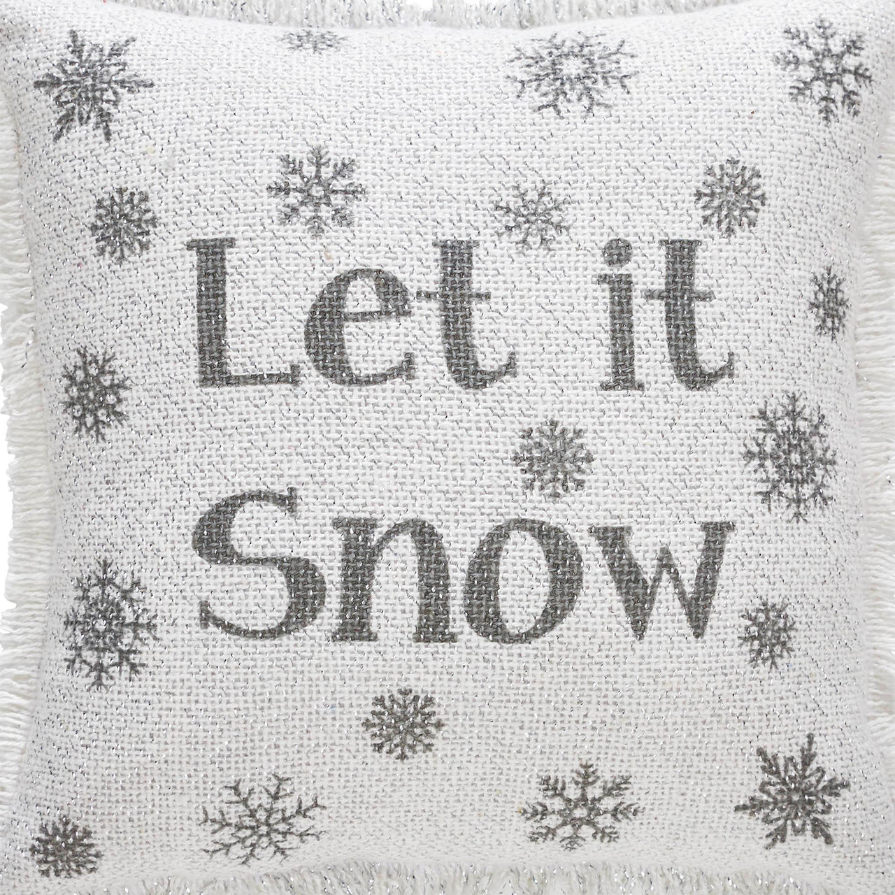 Yuletide Burlap Antique White Snowflake Let It Snow Pillow 12x12 - The Fox Decor