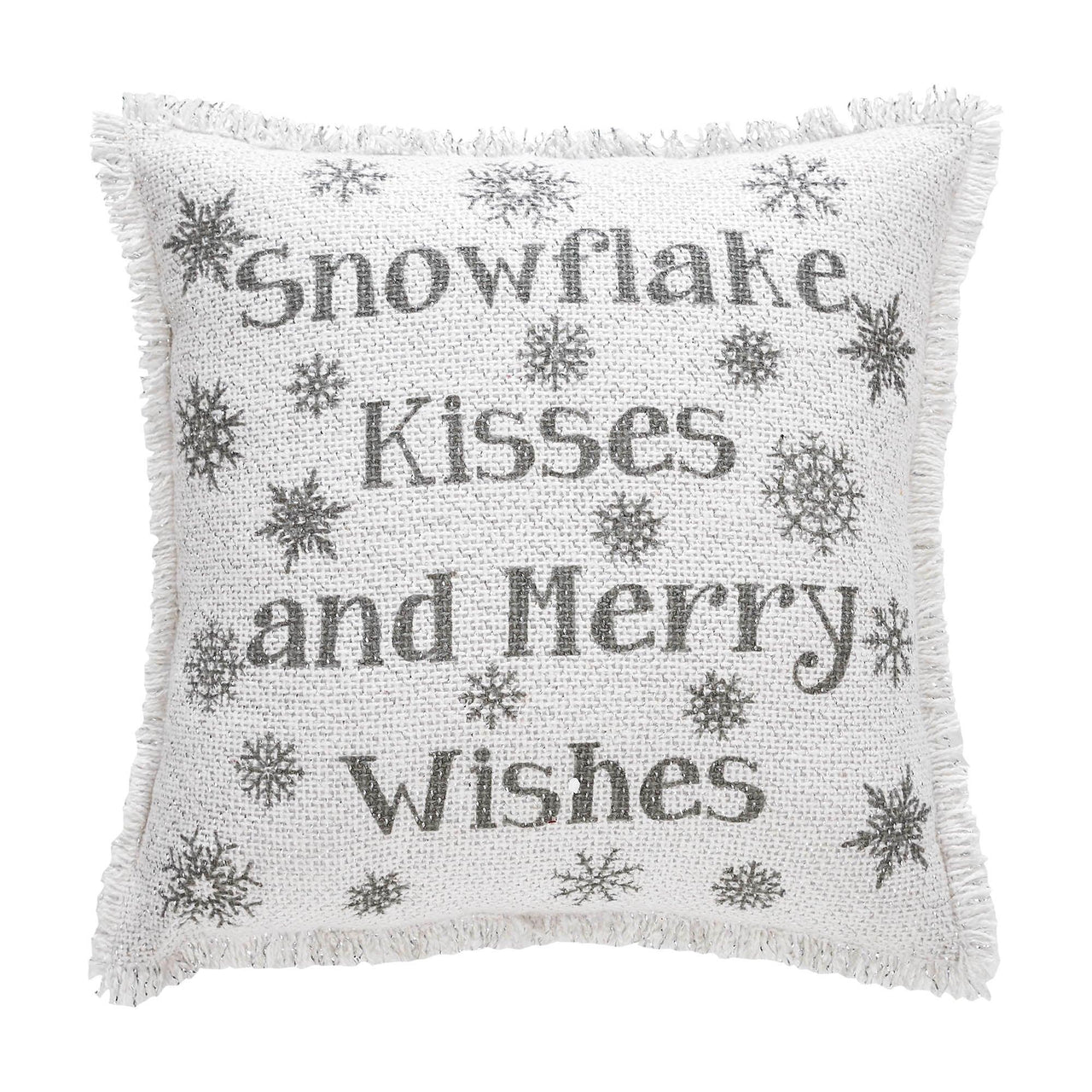 Yuletide Burlap Antique White Snowflake Kisses Pillow 12x12 - The Fox Decor
