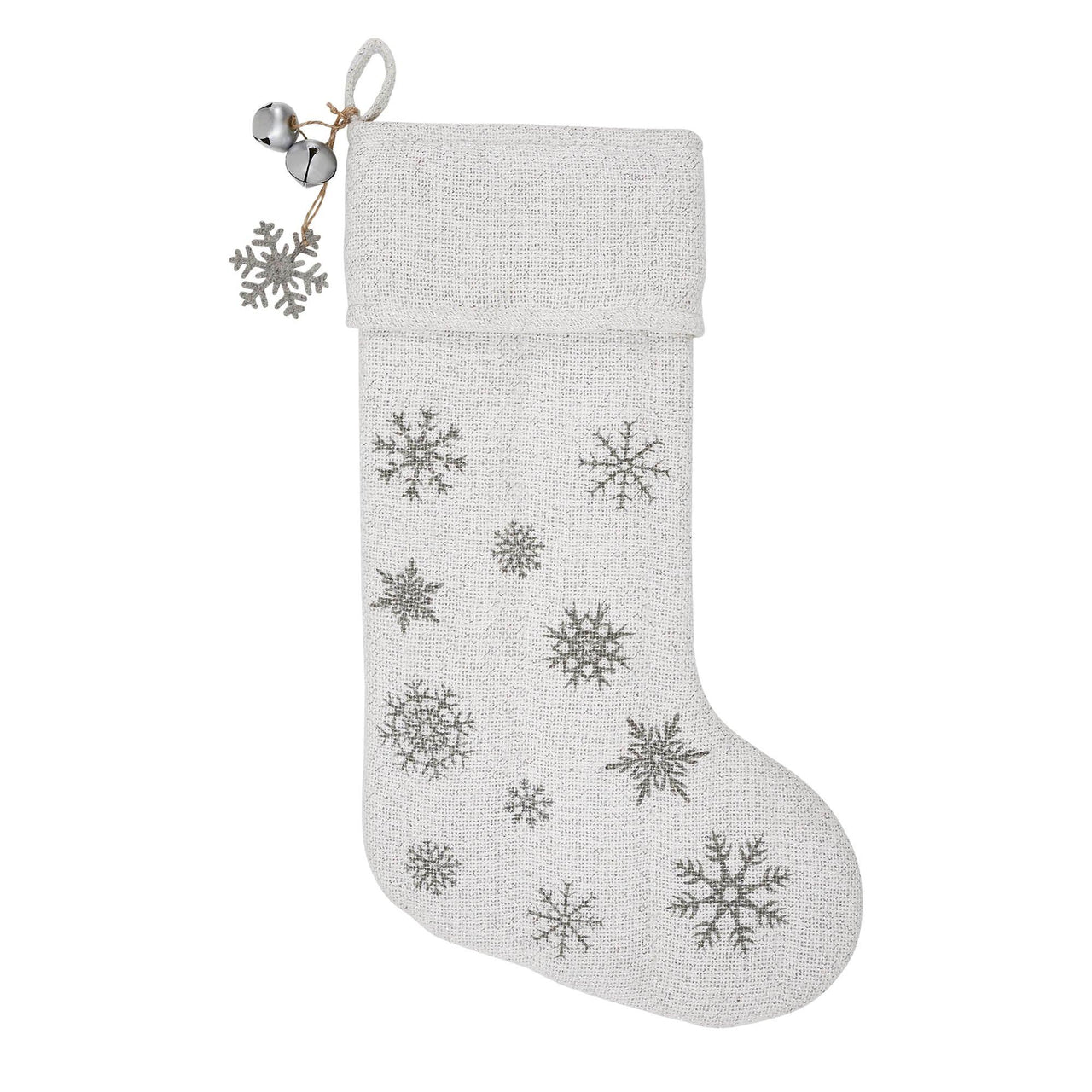 Yuletide Burlap Antique White Snowflake Stocking 12x20 - The Fox Decor