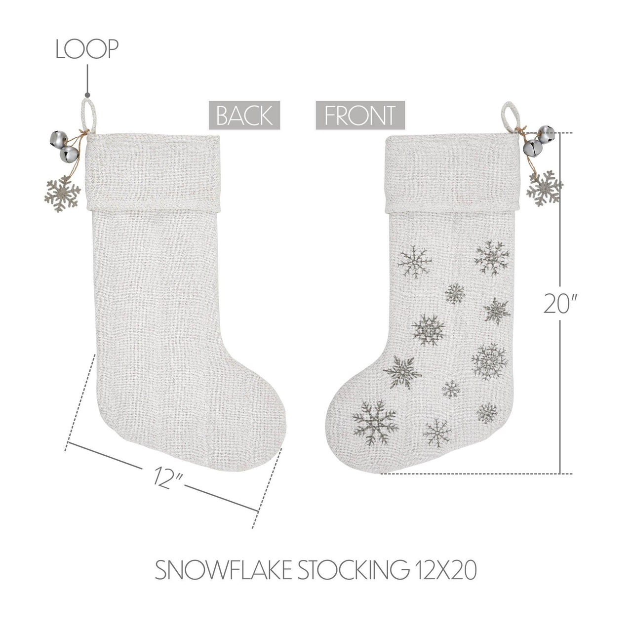 Yuletide Burlap Antique White Snowflake Stocking 12x20 - The Fox Decor