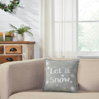Yuletide Burlap Dove Grey Snowflake Let It Snow Pillow 12x12 - The Fox Decor