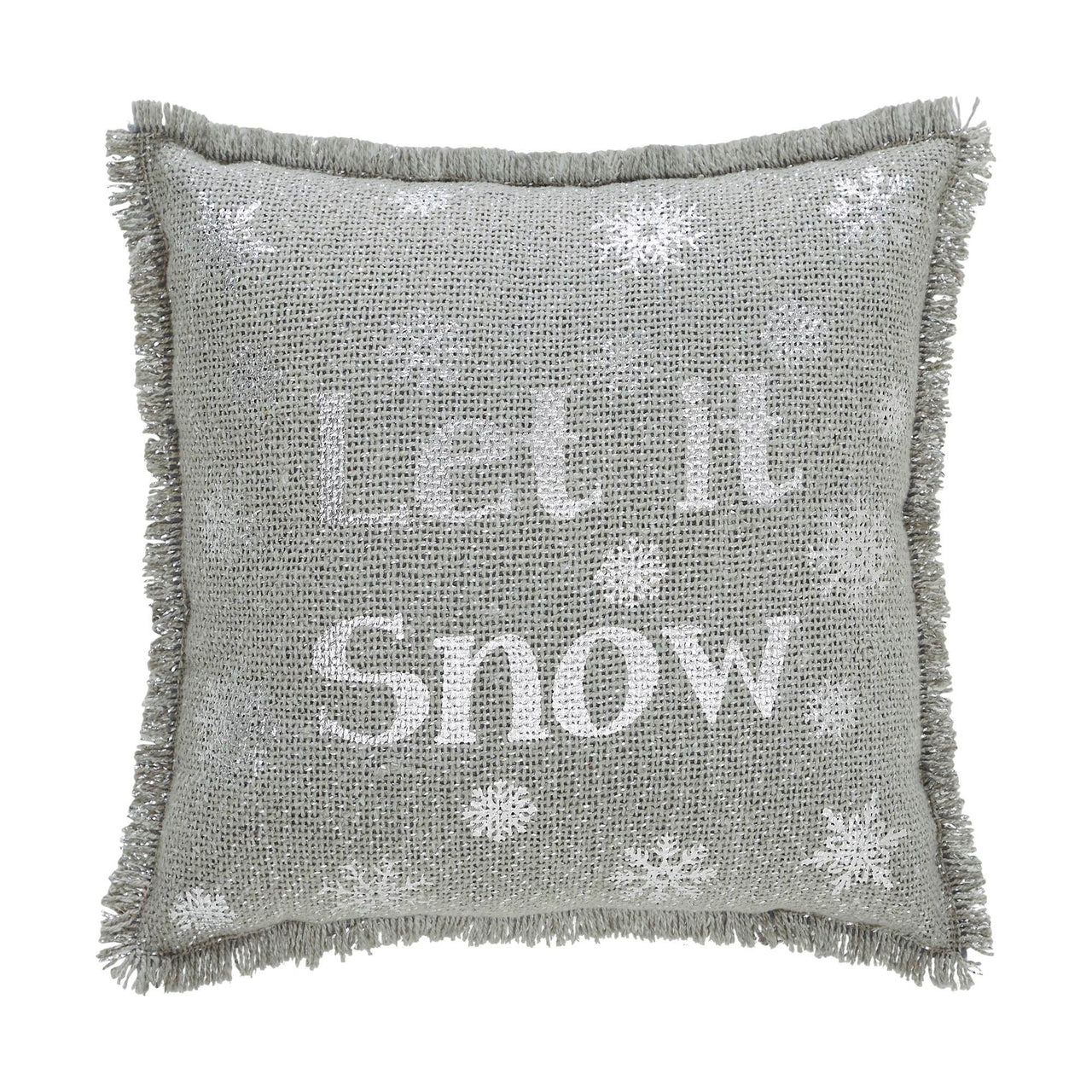 Yuletide Burlap Dove Grey Snowflake Let It Snow Pillow 12x12 - The Fox Decor