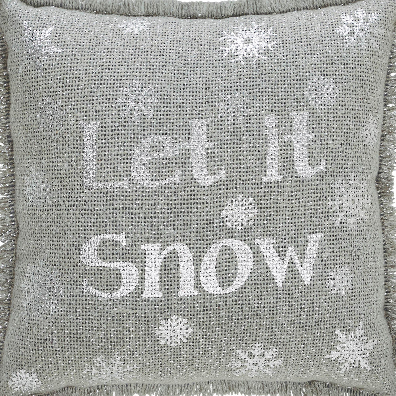 Yuletide Burlap Dove Grey Snowflake Let It Snow Pillow 12x12 - The Fox Decor