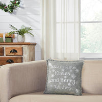 Yuletide Burlap Dove Grey Snowflake Kisses Pillow 12x12 - The Fox Decor